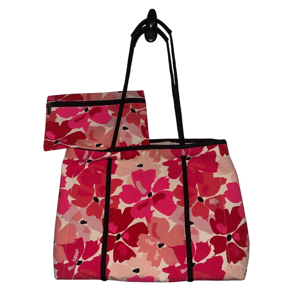 Avon Pink Floral Canvas Tote Bag With Matching Zipper Pouch